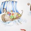 Ткань Voyage Decoration Story Book Viking Armada Large White 