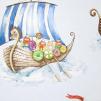 Ткань Voyage Decoration Story Book Viking Armada Large Blue 