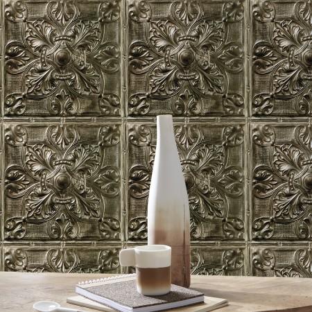 Обои для стен Koziel Tin tiles wallpapers antique-bronze-tin-tiles-wallpaper-001d35 