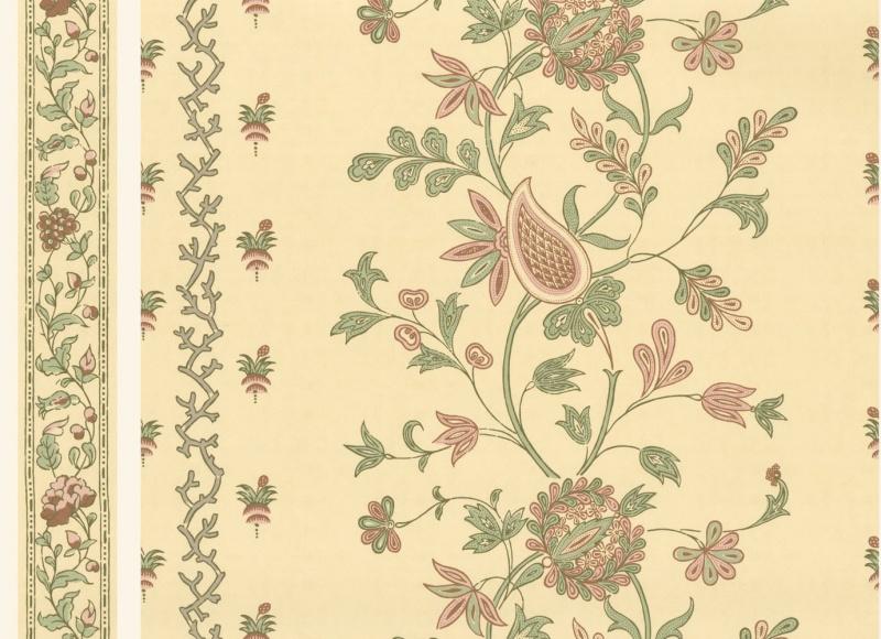 Обои для стен  Hamilton Weston Old Paradise Kew-Green-Border-Pink-Green-0n-Stone- 