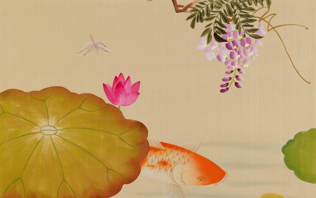 Обои для стен Fromental 20th century C002-lotus-and-carp-col-moon-gold 