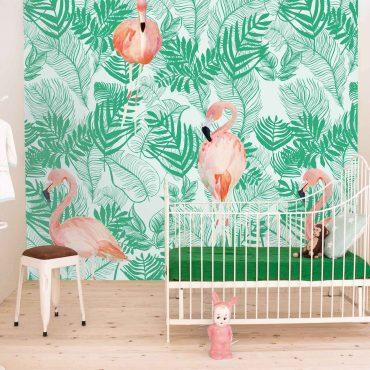 Обои для стен Studio OnsZelf Little Wallpaper foto-flamingos-met-bladeren 