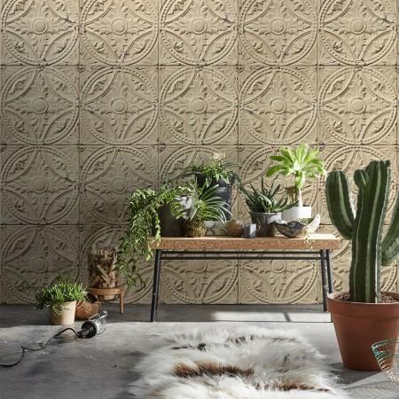 Обои для стен Koziel Tin tiles wallpapers antique-beige-tin-tiles-wallpaper-012p03 