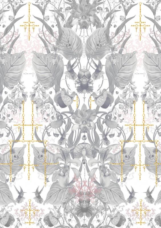 Метражные обои для стен  Kitmiles Wallcoverings Al.1 Ultraviolet-Garden-Mica-3 