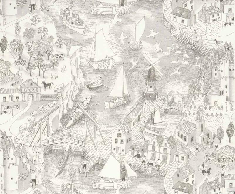 Обои для стен  Hamilton Weston The Marthe Armitage wallpapers Windmill-Black-and-Pigeon-1 