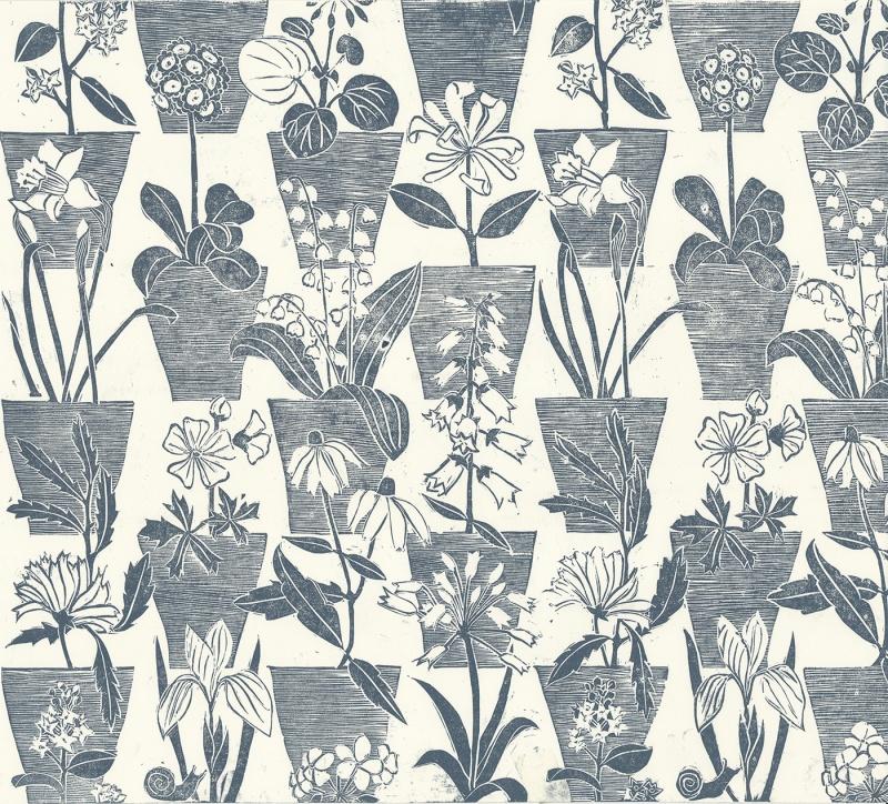 Обои для стен Hamilton Weston The Marthe Armitage wallpapers Flower-Pots-Navy-web-ready 