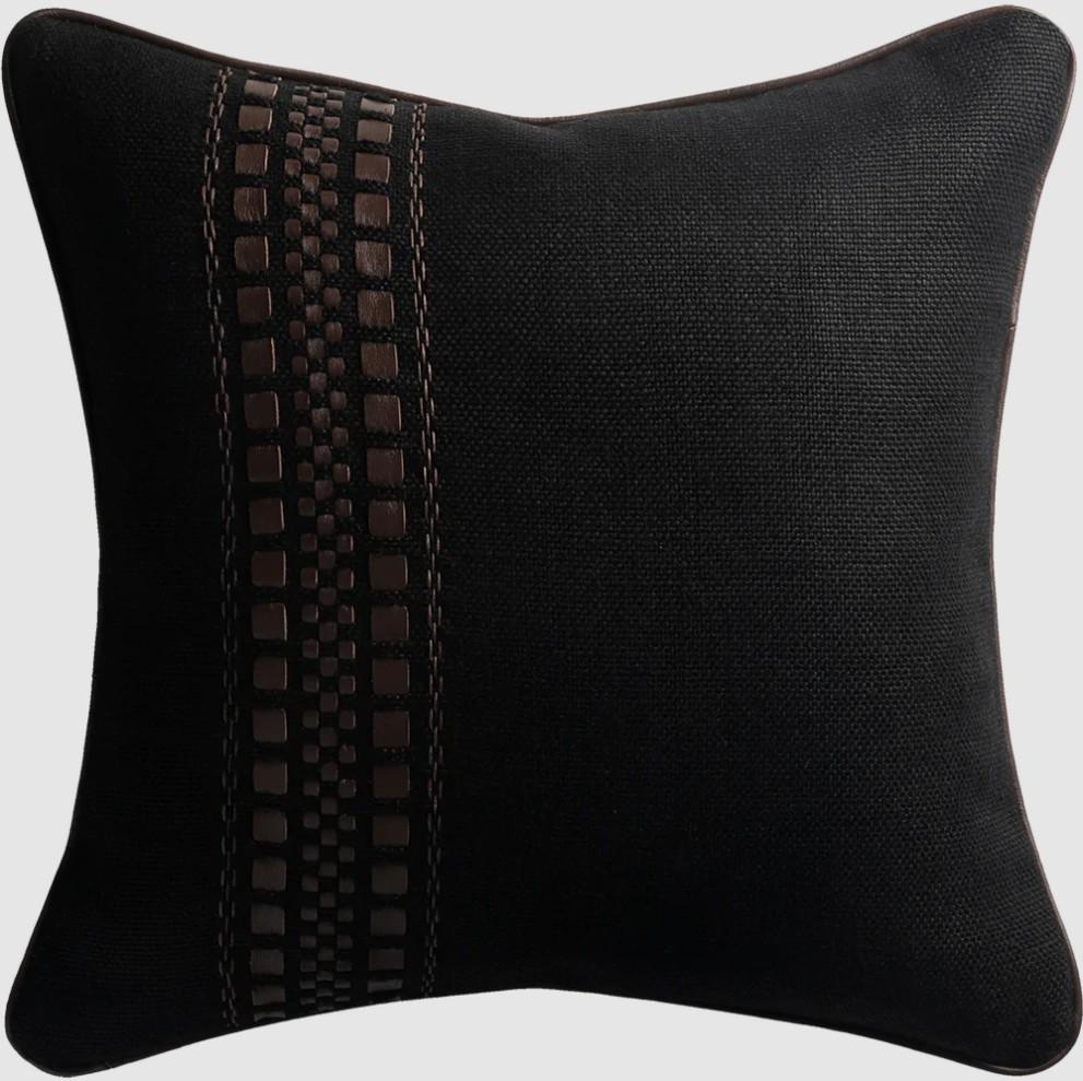   CAPE CUSHION WITH CONTRAST LEATHER DETAIL - COAL 