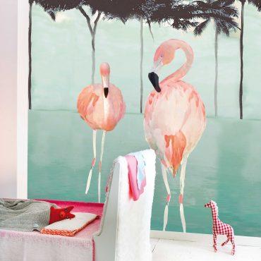 Обои для стен Studio OnsZelf Little Wallpaper Flamingos-aqua 
