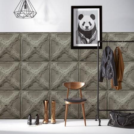 Обои для стен Koziel Tin tiles wallpapers antique-mid-grey-tin-tiles-wallpaper-006p06 