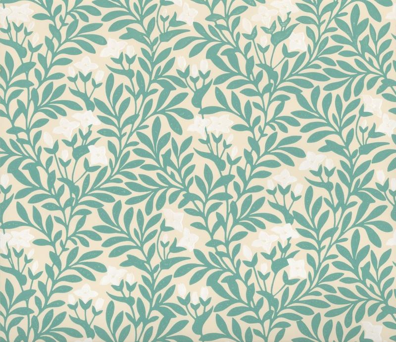 Обои для стен  Hamilton Weston Paradise Archive Jasmine-Floral-Herregards-Green-White-on-Cream-40 