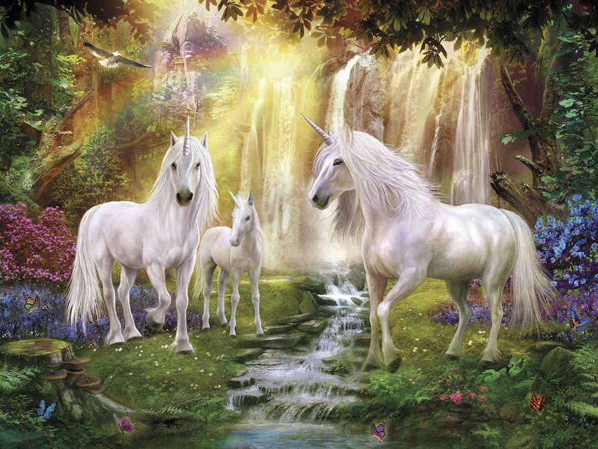 Обои для стен Photowall Фэнтези waterfall-glade-unicorns 