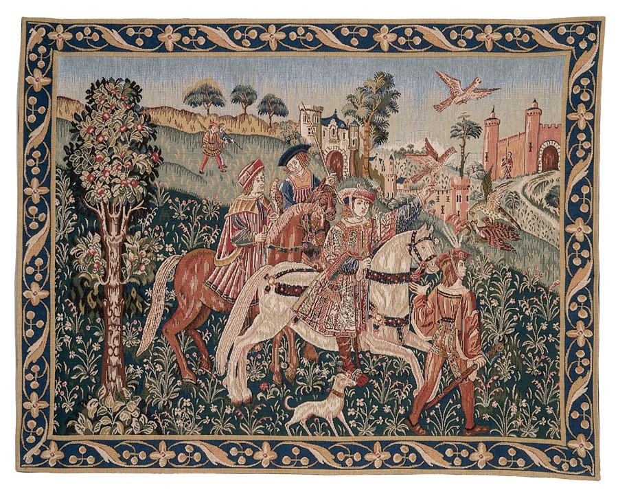  Гобелен Medieval Mille-Fleurs LW1252_Departure_for_the_Hunt_Blue_Border__15 